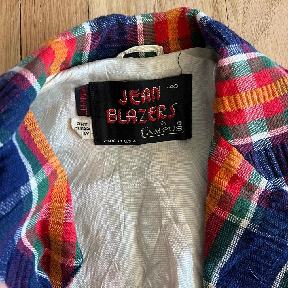 Vintage‎ 70s Plaid Blazer Made in USA Jean Blazers Campus Colorful Tartan Jacket